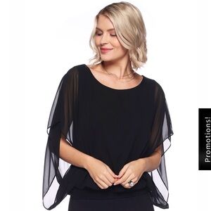 Last Tango women’s XL chiffon batwing blouse with waistband & sheer overlay